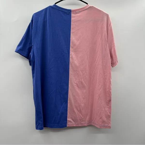Romwe Pink & Blue Divided Colorblock California 21 Graphic Short‎ Sleeve Shirt S - Image 2