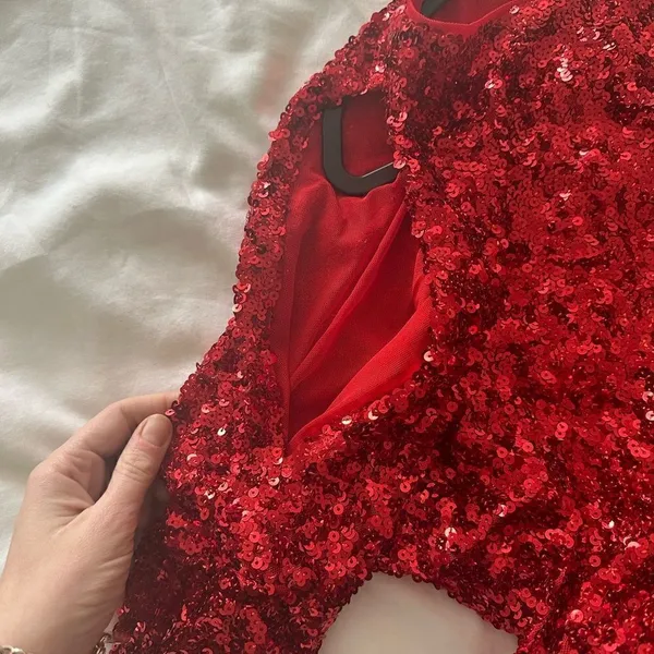 NTW Boston Proper Red Sequin Cold-Shoulder Party Dress size 6 - Image 7