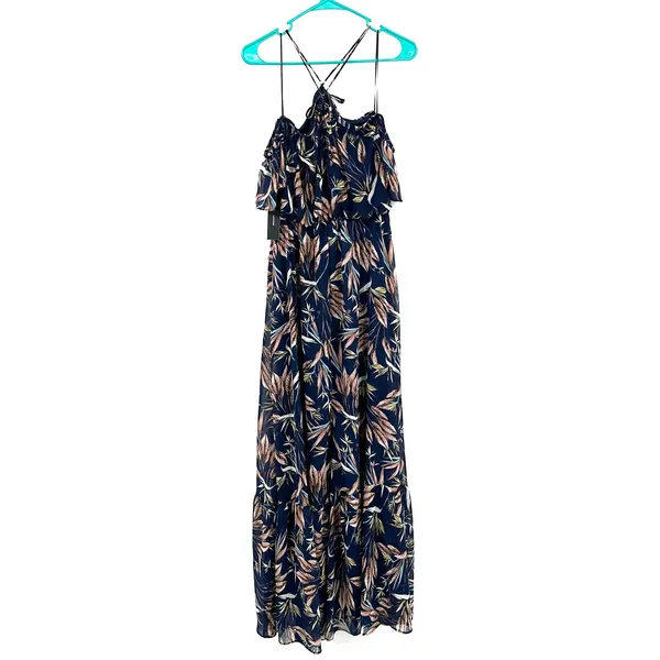 NWT Lulus size small blue floral maxi dress tiered‎ strappy halter like top - Image 2