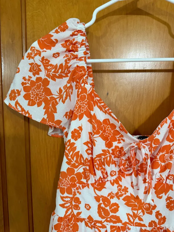 Crystal Doll Orange and white mini dress S flowy sleeves - Image 3