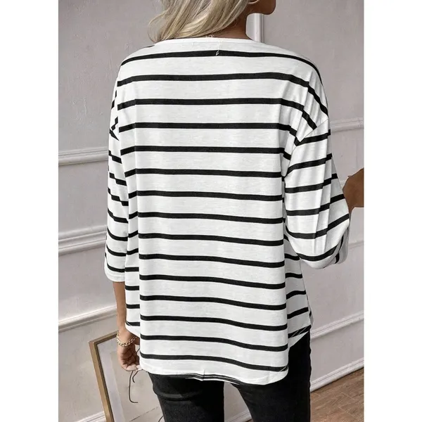 Women Spring/Summer Striped Drop Shoulder T Shirt Tops S - Image 3