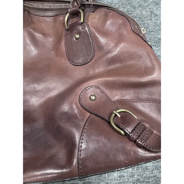 Banana Republic Brown Leather Bowling Satchel Bag Brass Buckles Y2K Slouchy - Image 8