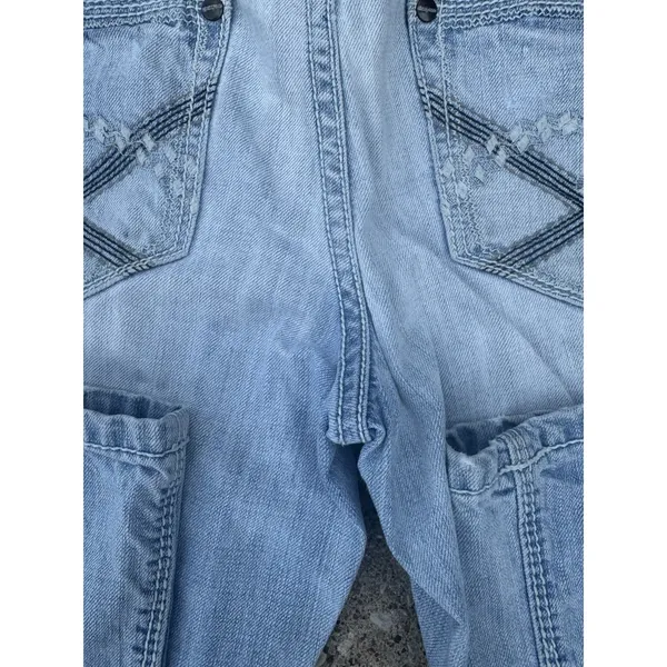 Madison Denim Women's Low Rise Flare Leg Distress SZ 7/8 Dark Stitch Embroidery‎ - Image 12