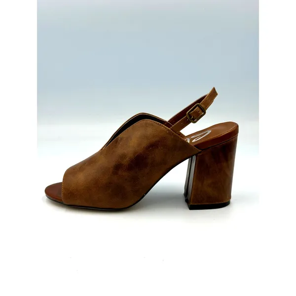 Real Leather Sling Back Chunky Heel Peep Toe Sbicca Windor Brown size 7 - Image 7