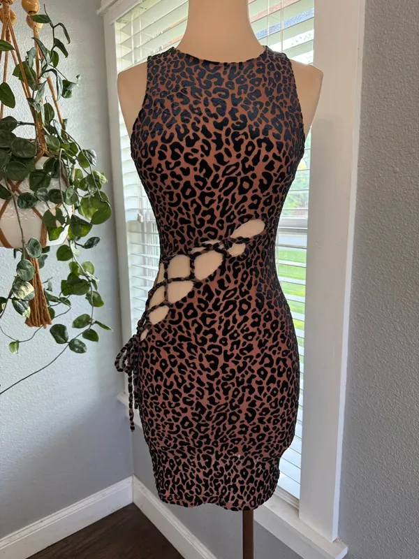 Naked Wardrobe Animal Print Cut Out Lace Up Mini Dress Size Small - Image 3