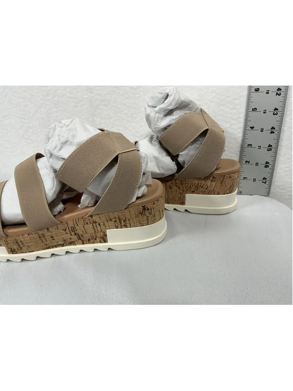 Woman’s New Soda Madyson Slip On Strappy Cork Wedge Sandals Size 8 Wheat - Image 3