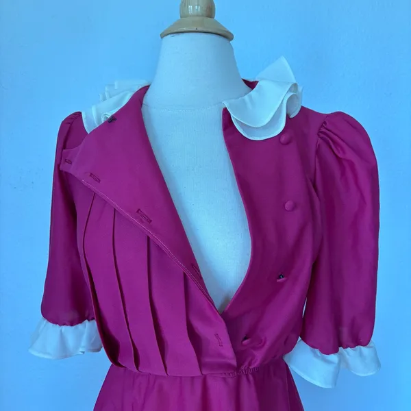 Vintage 70s 80s Pink and White Short Sleeve Midi Dress - Image 14