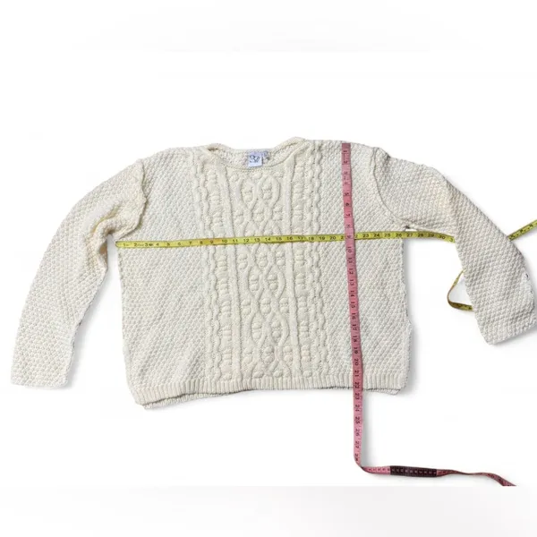 3 7 Orchard Cream Cable Knit Sweater Size Large Oversized Chunky - Image 5