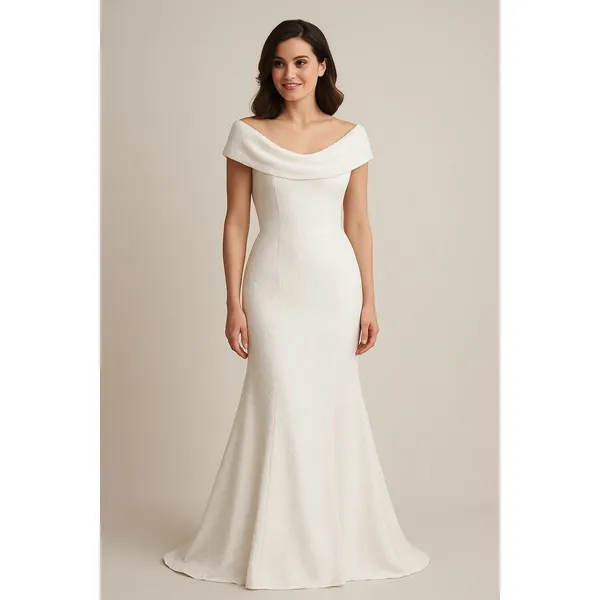 Muxxn White Dress Women Size Small Fit Flare Cream White Boat Neck Mermaid Prom - Image 16