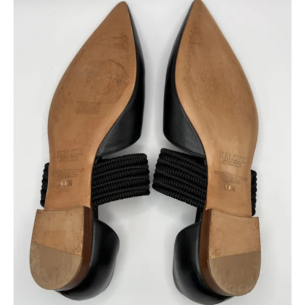 Malone Souliers Maureen‎ Pointed Toe Black Leather Corded Strap Flats Shoes - Image 9