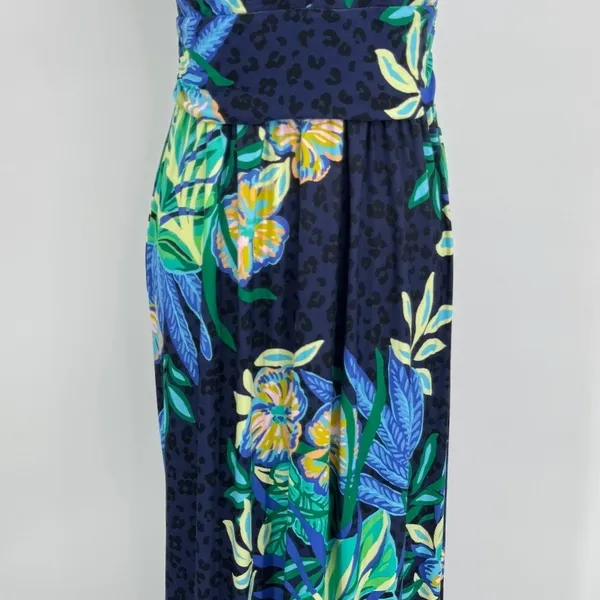 Lilly Pulitzer Orla Halter Maxi Dress Medium Navy Blue Floral Tropical Preppy - Image 5