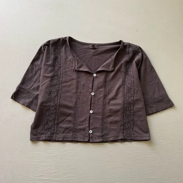 Aerie Short Sleeve Crochet Cardigan Top - Image 5