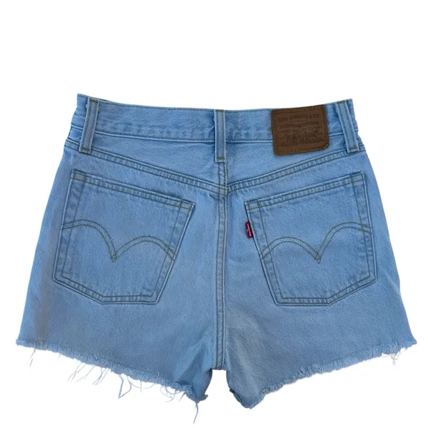 Levi’s Premium Wedgie Short Raw Hem Distressed Light Blue Denim Shorts 25 - Image 2