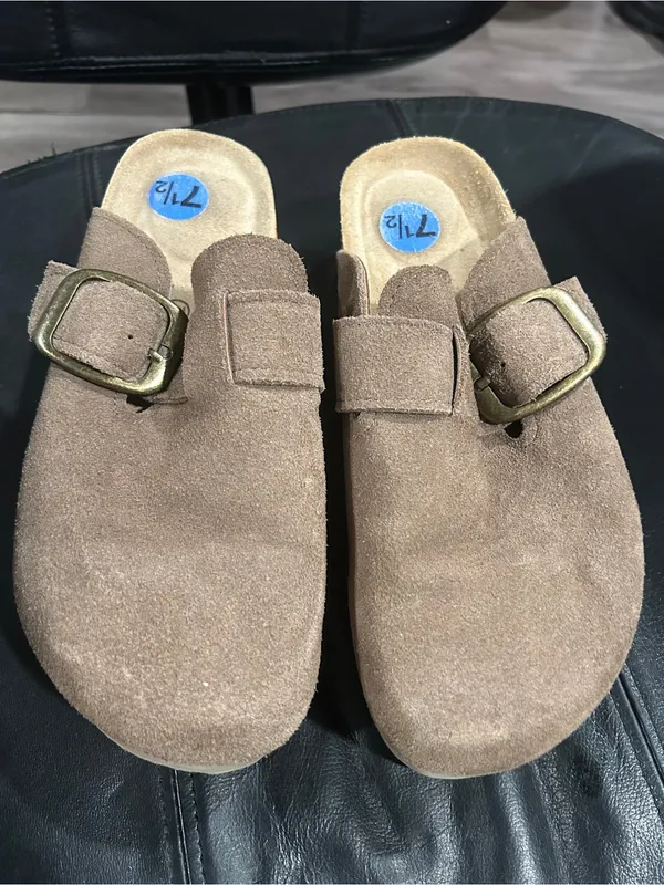 Cushionare Women's Suede Slip-On Mules with Buckle - Brown - Image 2