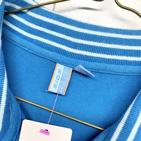 Side Ways Dress Women Large Blue Stripe Collared Knit Athletic Short Sleeve Midi - Image 2