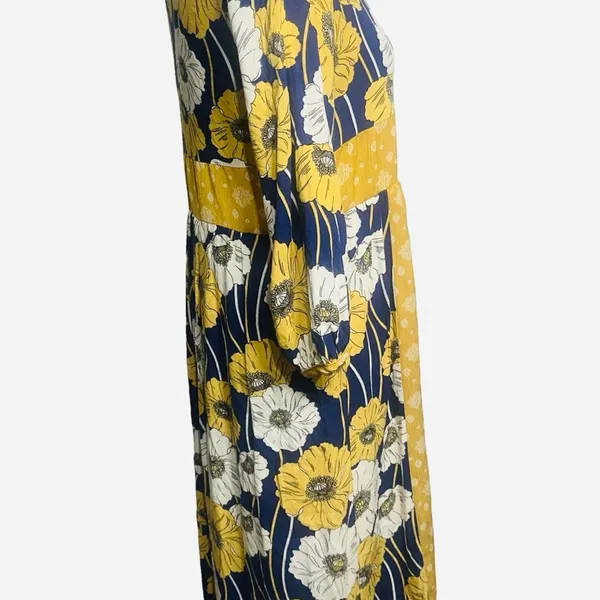 Butter Yellow Blue Floral Midi Sun‎ Dress Med Y2K Coastal Cowgirl Boho Cottage - Image 2