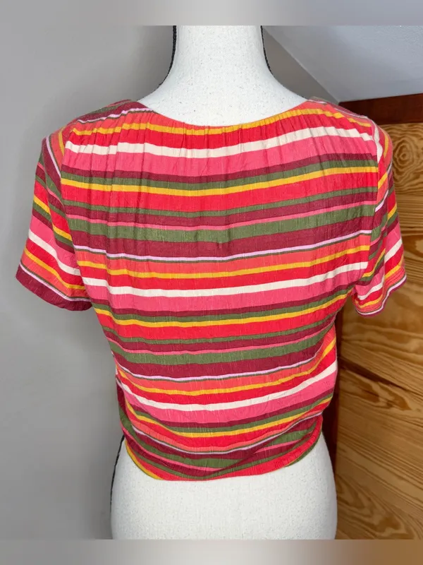 BCBGeneration BCBG Striped Button Up Crop Top Shirt Medium M NWOT Multicolor - Image 3