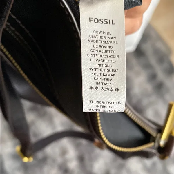 Fossil cow hide leather Black Leather Crossbody Bag with Gold Accents - Image 9