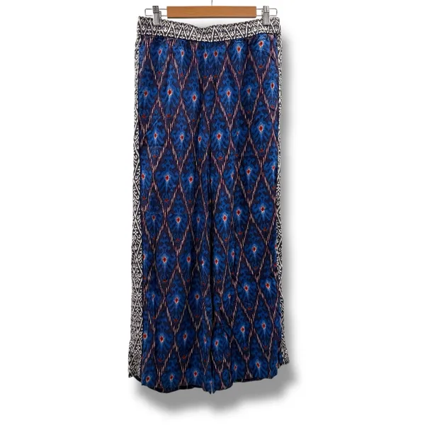 Anthropologie Value Blue Aztec Printed Wide Leg Pull On Pants‎ Sz M - Image 3