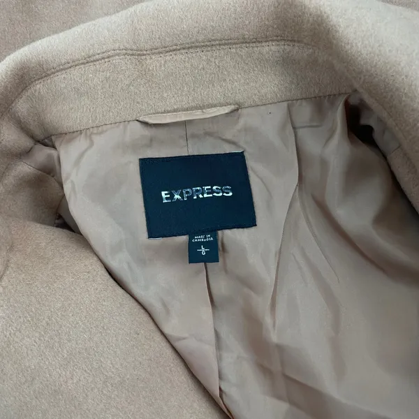 Express Wool Blend Cocoon Coat Snap Button Camel Tan Size L - Image 10