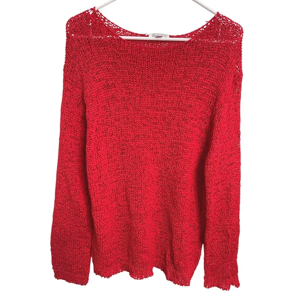 J.Crew Montauk Relaxed Open Knit Lightweight Sweater Red Coastal Preppy Size M - Image 2