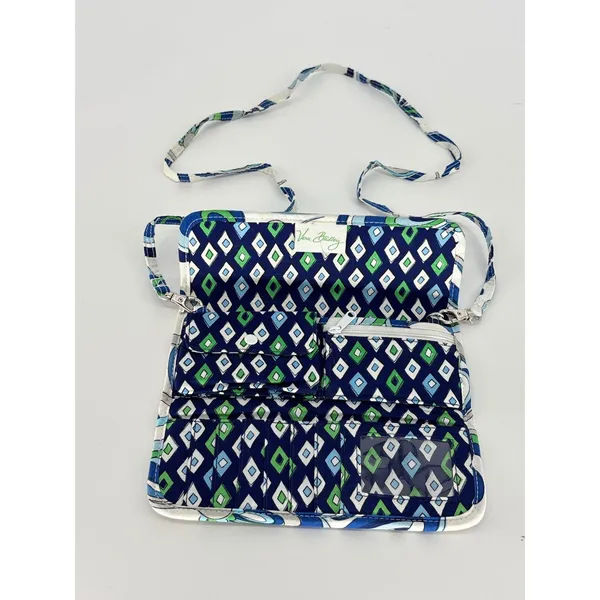 Vera Bradley Crossbody Wallet‎ Blue Floral Quilted Convertible Shoulder Purse - Image 3