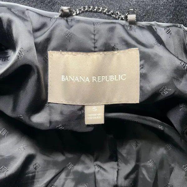 Banana Republic Black Wool Hooded Parka Pea Coat Womens Small Full Zip Snap Chic - Image 2