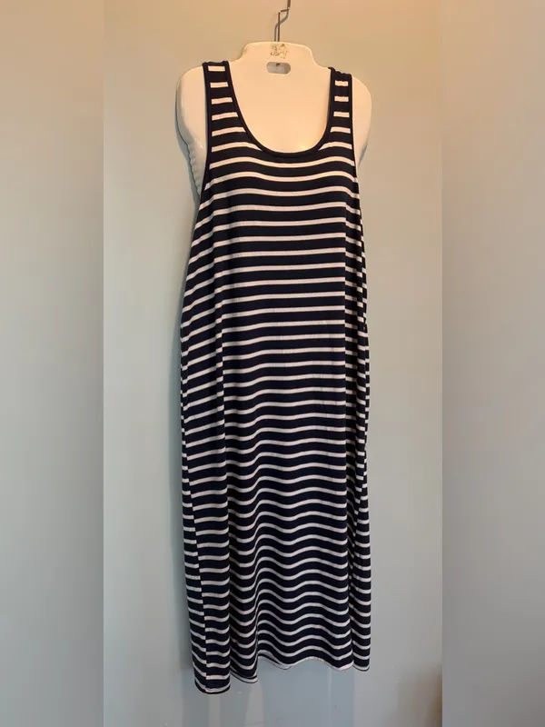Nautica Navy/White Striped Nautical Tank Racerback Mido Dress Soze Large NWT - Image 5