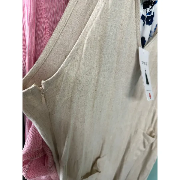 Zesica‎ Romper Jumpsuit Women Sz L Cream Linen Blend Pockets Lagenlook Boho NWT - Image 8