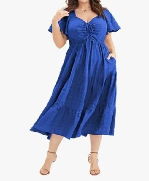 NEW Short Sleeve Sweetheart Neck Ruffle Tiered Midi Dress 3X - Image 3