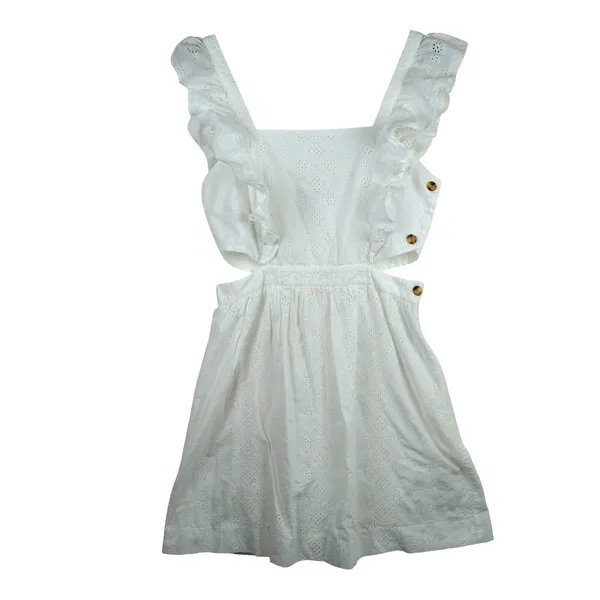 Madewell Eyelet Ruffle Mini‎ Dress 8 White Cutout Cotton Summer Boho Romantic - Image 12