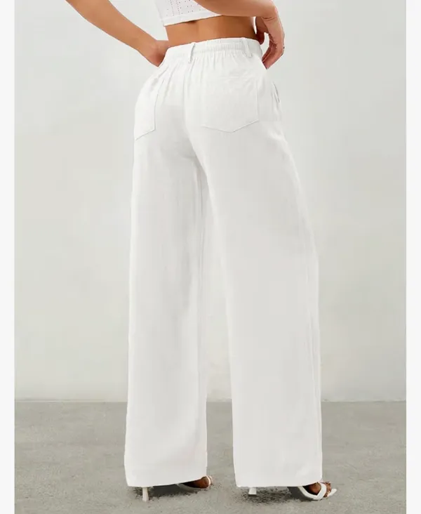 White linen wide leg pants Size petite L - Image 3