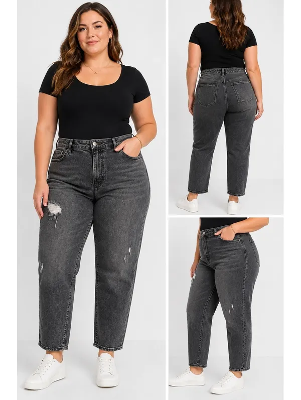 Old Navy Curvy OG Straight Jeans Women’s 10 Black Gray Distressed High Rise - Image 2