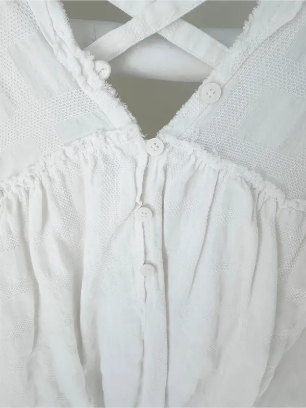 Mustard Seed White Cotton Crisscross Mini Dress w Pockets & Shorts in Lining - Image 4