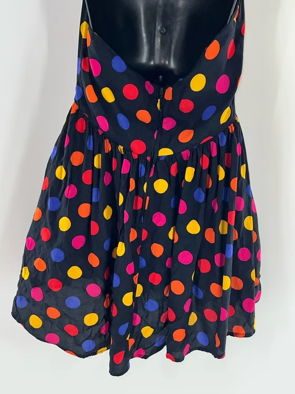 80s Glam Black Halter Polka Dot Sundress with Multicolor Dots-Size S - Image 6