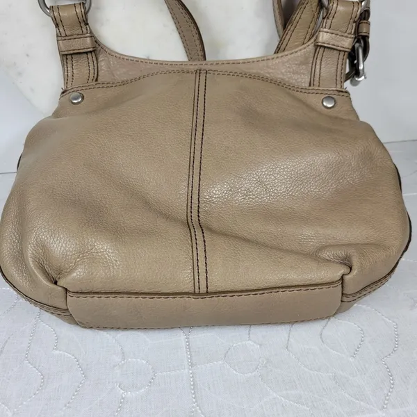 Fossil Maddox Leather Saddle Bag Taupe Tan Shoulder Turn Lock Flap Crossbody Y2K - Image 16