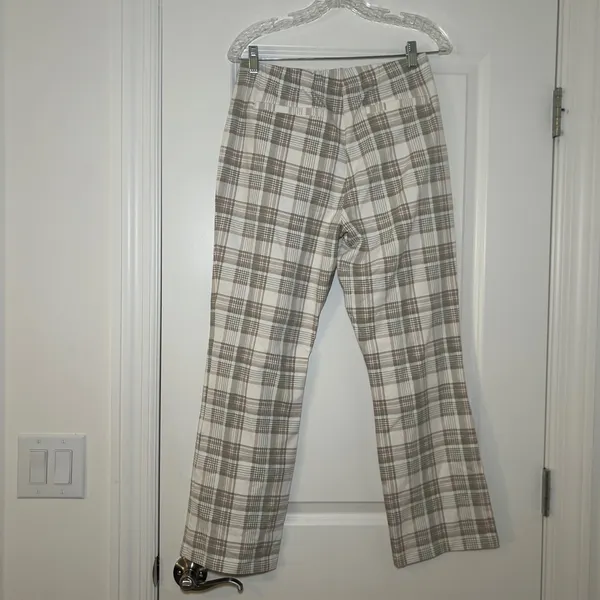 Susan Graver Weekend Plaid Pull-On Pants Tan Green White Size Small academia - Image 5