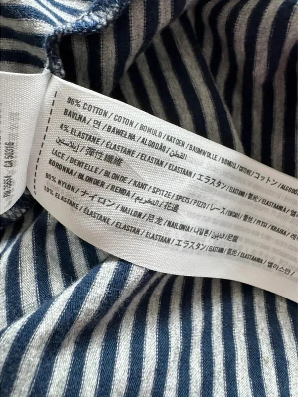 Abercrombie & Fitch Striped Fit & Flare Dress Lace Waist Navy Grey - Image 5
