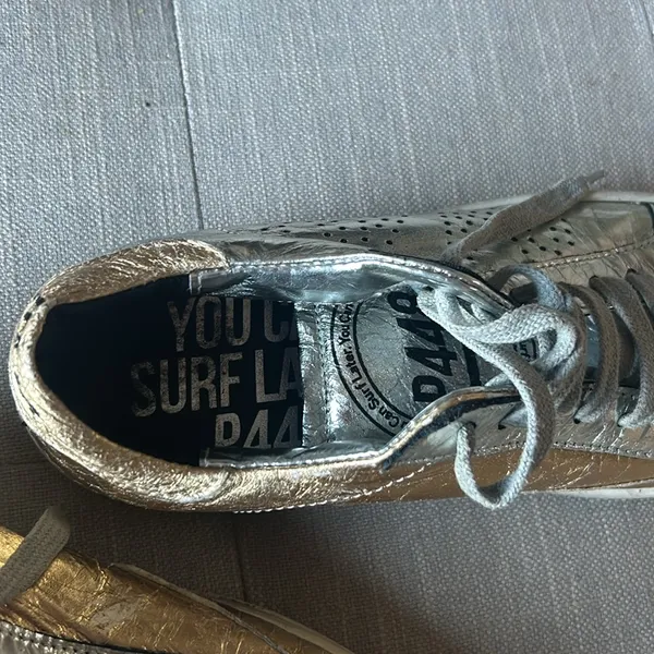 P448 Gold Silver Metallic Sneakers Size 37 - Image 3