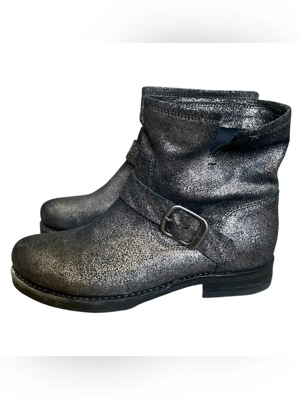 Frye Veronica Boots Size 8.5 Metallic Gold Moto Slip On Booties Black Gold - Image 3