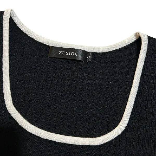 ZESICA Womens Black Ribbed Knit Pleated Midi Dress Short Sleeve Scoop Neck Small - Image 5