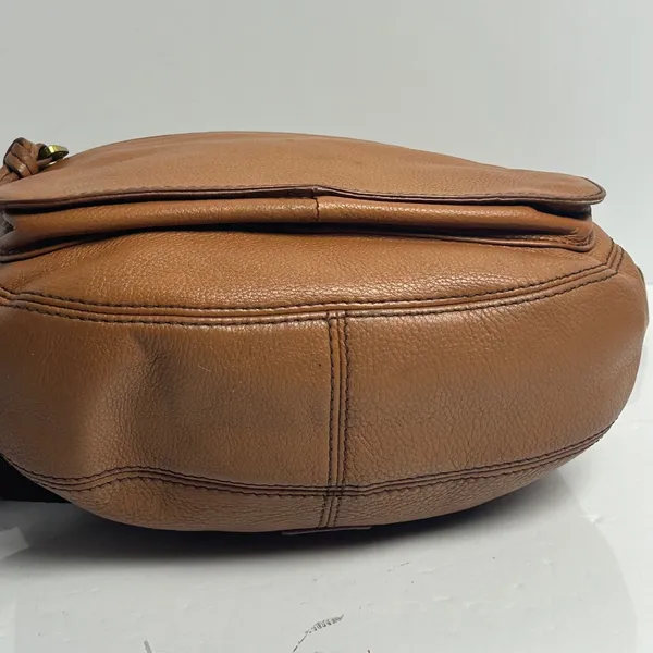 Fossil Cognac Brown Pebbled Leather Hobo Crossbody Bag Antique Brass Hardware - Image 14