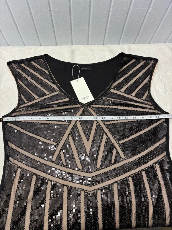Metme Black Sequin V-Neck Evening Top‎ Size XXL - Image 5