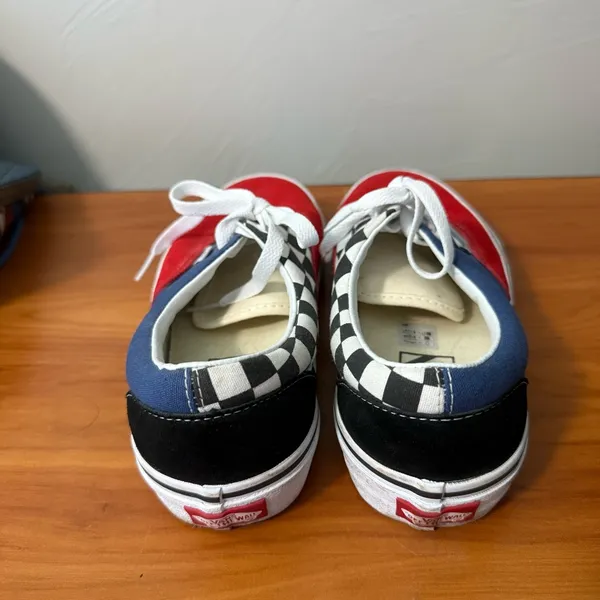 Vans Authentic Low Top Color Block Red Blue Checkerboard Suede Lace Up Sneaker‎ - Image 4