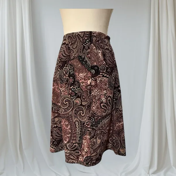 Elementz Petite Midi Skirt Womens PS Brown Paisley Excellent Stretch‎ A-Line - Image 2