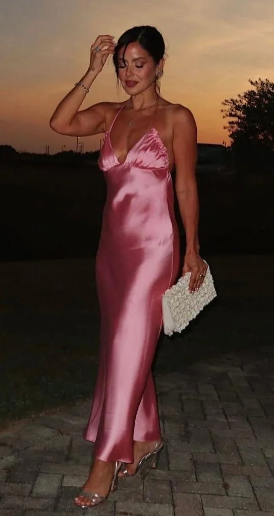 Zara Maxi dress Pink Satin ruffle bodycon party wedding summer evening - Image 2