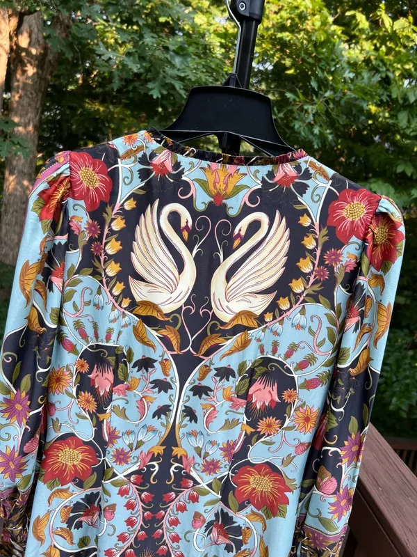 NWOT Farm Rio Floral Swans V-Neck Long Sleeves Mini Dress Size XL - Image 4