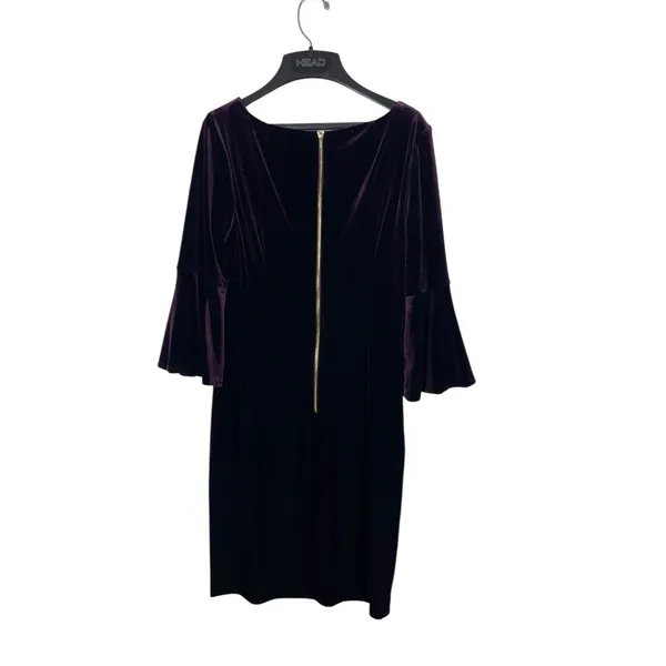 Calvin Klein Women’s Size 10 Velvet Bell Sleeve Sheath Dress Deep Purple Holiday - Image 2
