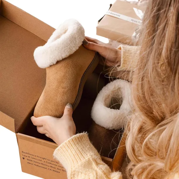 NEW Rockdove Womens Plush Faux Fur Collar Bootie Slippers 68238f63aa91b Brown 6M - Image 2
