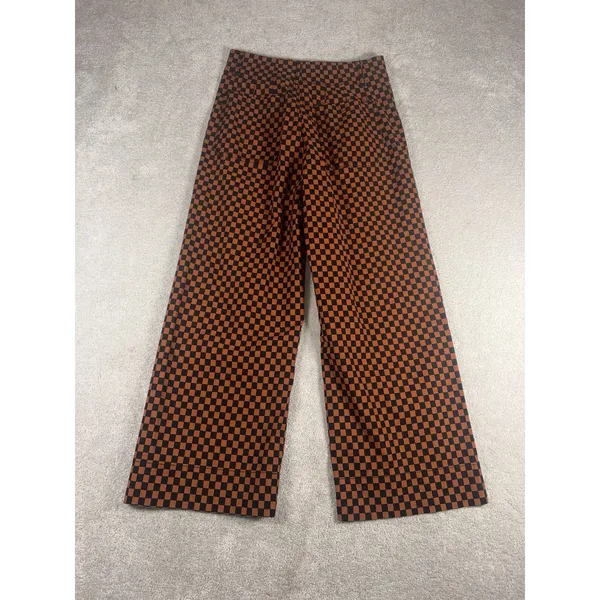 Anthropologie Maeve Colette Pants Rust Black Checkerboard Cropped Wide Leg 27 - Image 8
